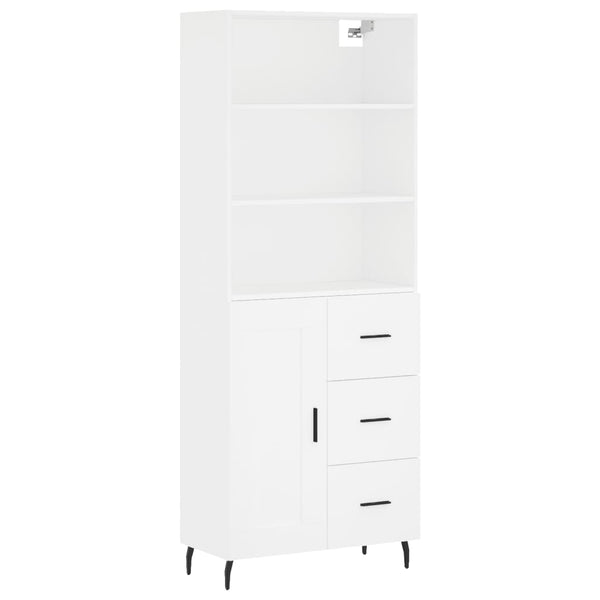 Highboard hvit 69,5x34x180 cm konstruert tre