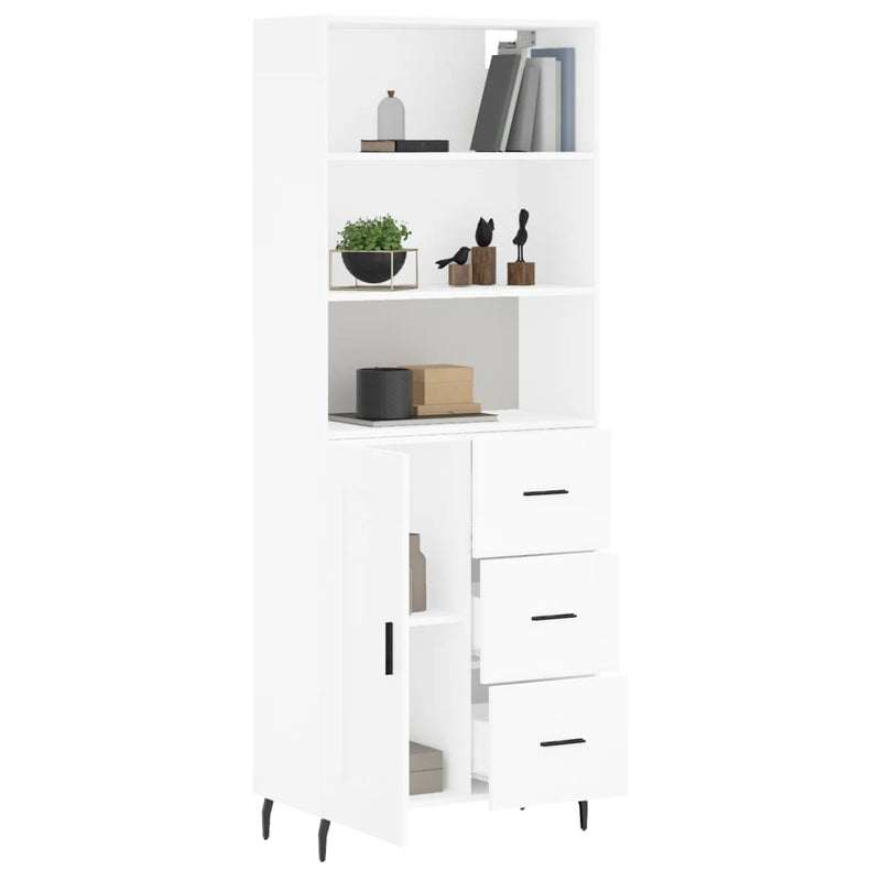 Highboard hvit 69,5x34x180 cm konstruert tre