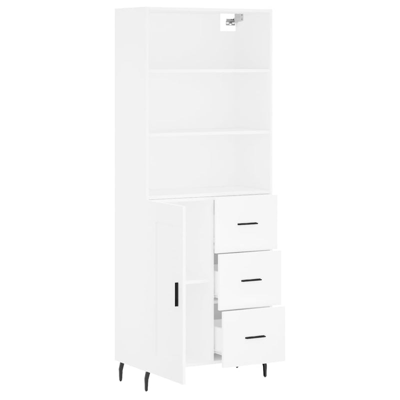 Highboard hvit 69,5x34x180 cm konstruert tre