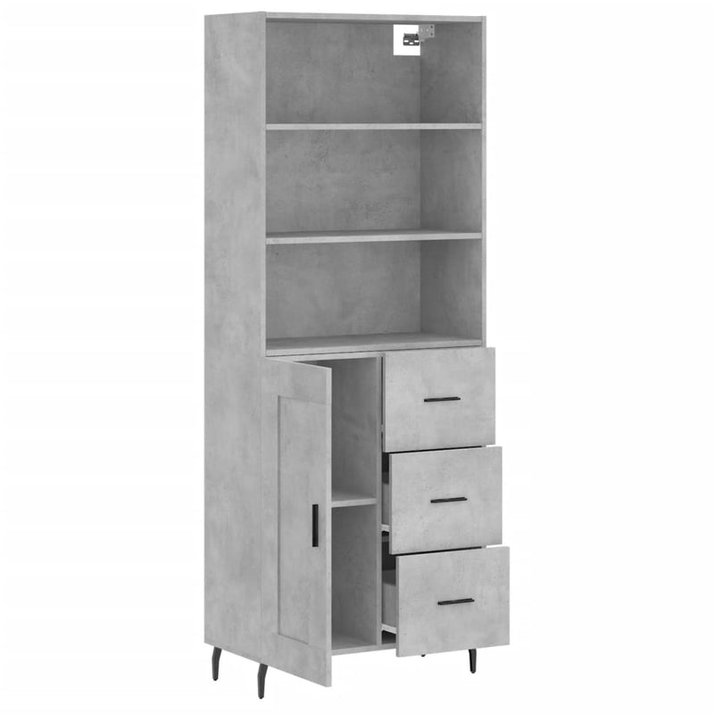 Highboard betong grå 69,5x34x180 cm konstruert tre