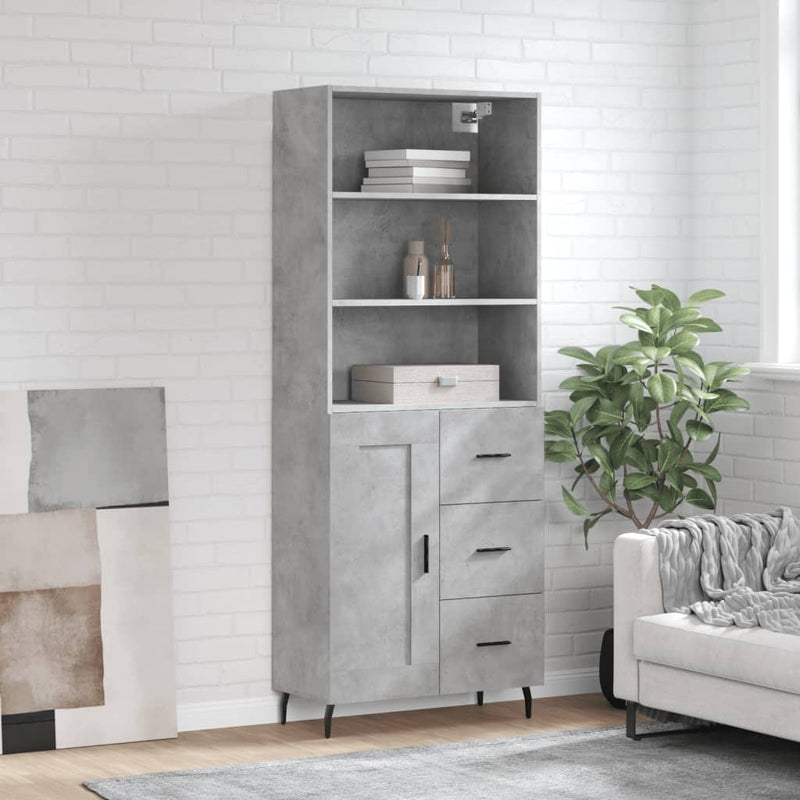 Highboard betong grå 69,5x34x180 cm konstruert tre