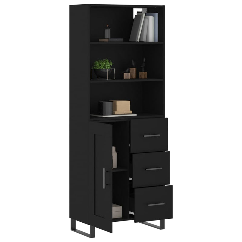 Highboard svart 69,5x34x180 cm konstruert tre