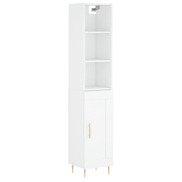 Highboard hvit 34,5x34x180 cm konstruert tre