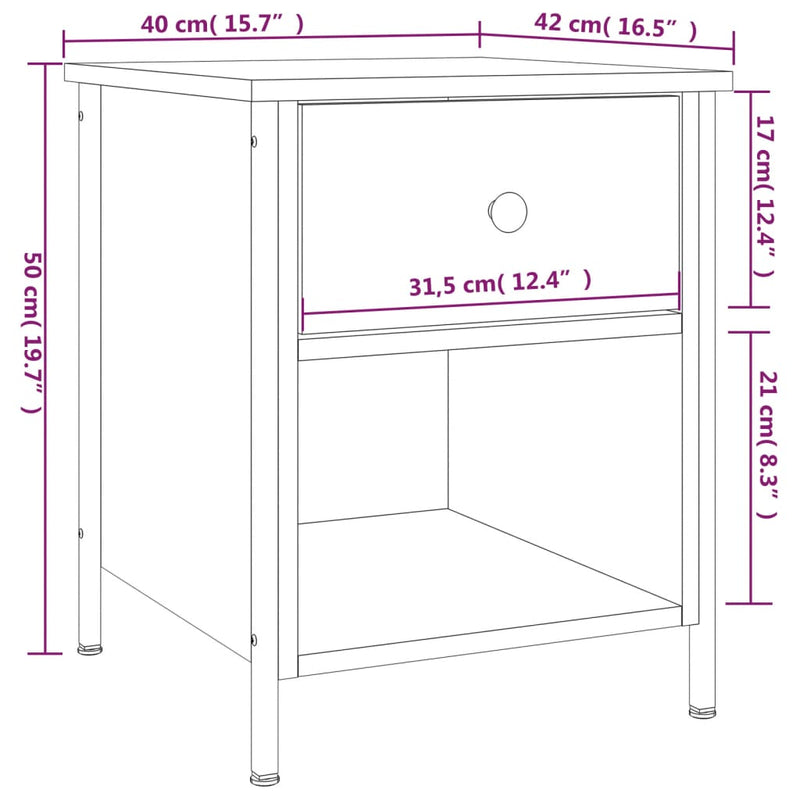 Nattbord 2 stk sonoma eik 40x42x50 cm konstruert tre