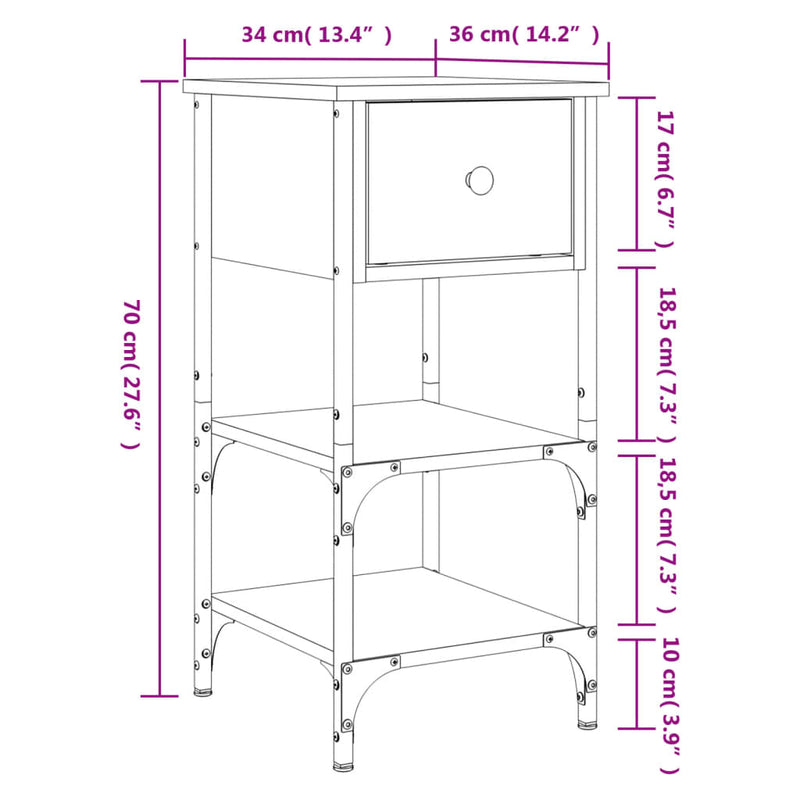 Nattbord sonoma eik 34x36x70 cm konstruert tre