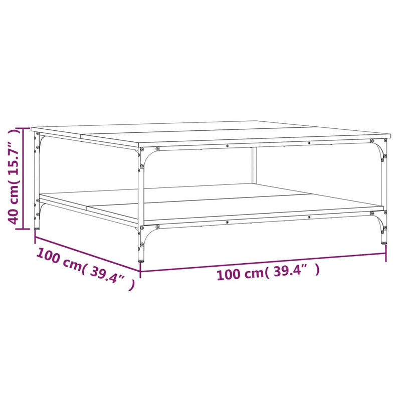 Salongbord røkt eik 100x100x40 cm konstruert tre