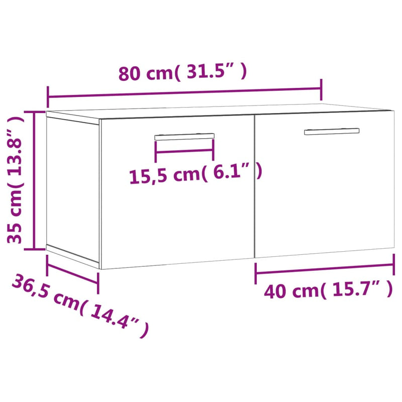 Veggskap brun eik 80x36,5x35 cm konstruert tre