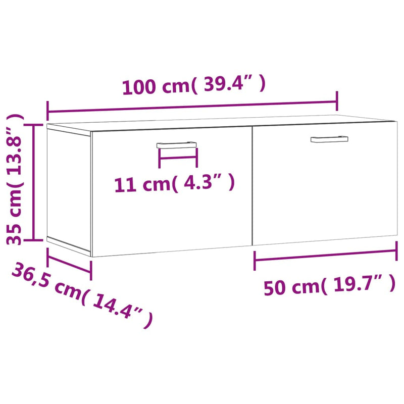 Veggskap hvit 100x36,5x35 cm konstruert tre