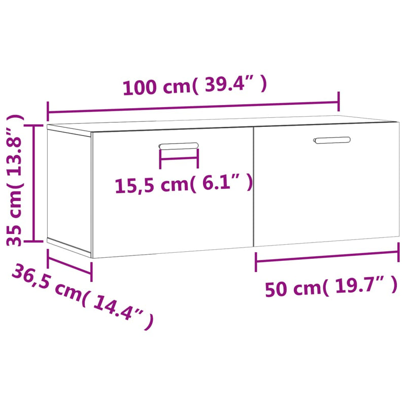 Veggskap 2 stk røkt eik 100x36,5x35 cm konstruert tre