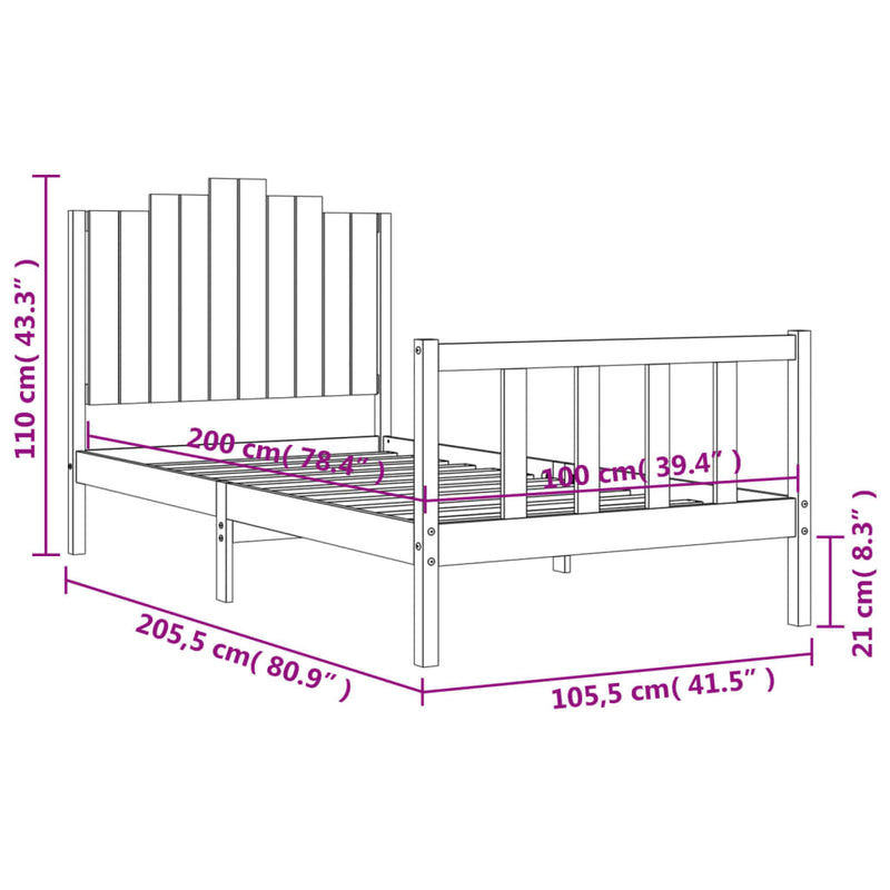 Sengeramme med hodegavl 100x200 cm heltre