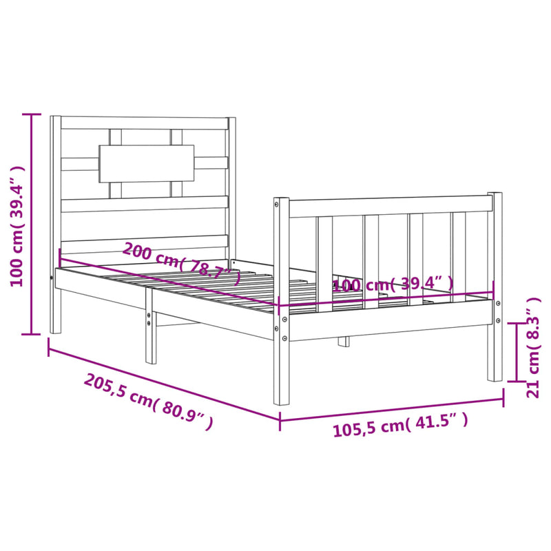 Sengeramme med hodegavl 100x200 cm heltre