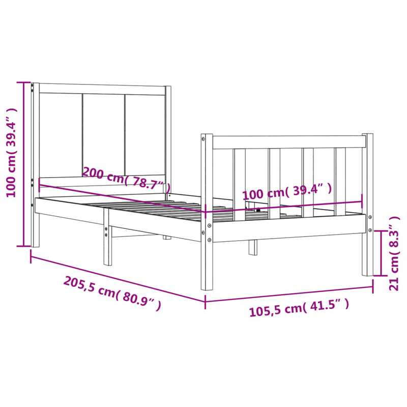 Sengeramme med hodegavl 100x200 cm heltre