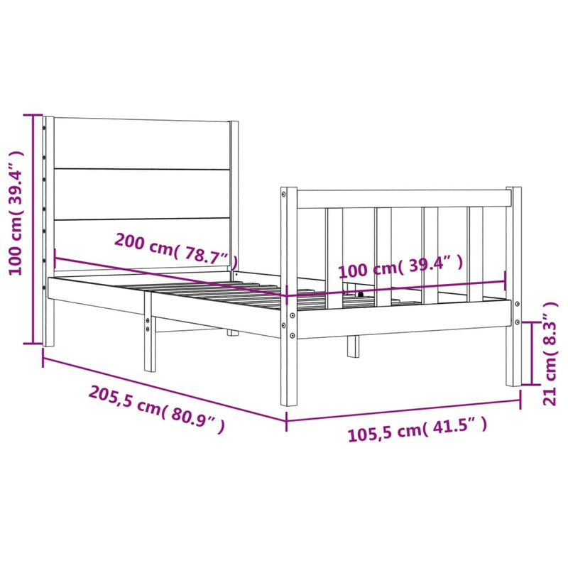 Sengeramme med hodegavl hvit 100x200 cm heltre