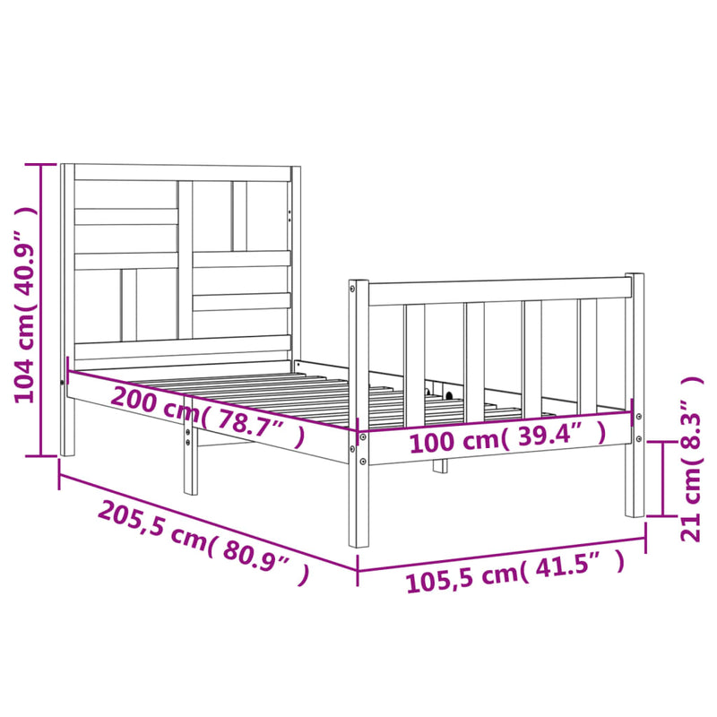 Sengeramme med hodegavl 100x200 cm heltre