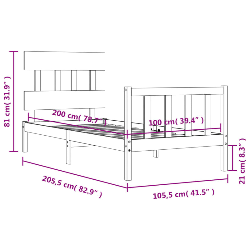 Sengeramme med hodegavl hvit 100x200 cm heltre