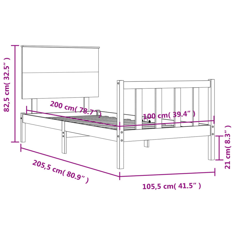 Sengeramme med hodegavl 100x200 cm heltre