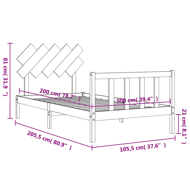 Sengeramme med hodegavl 100x200 cm heltre