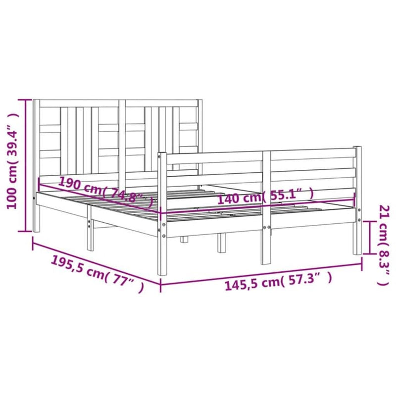 Sengeramme med hodegavl hvit 140x190 cm heltre