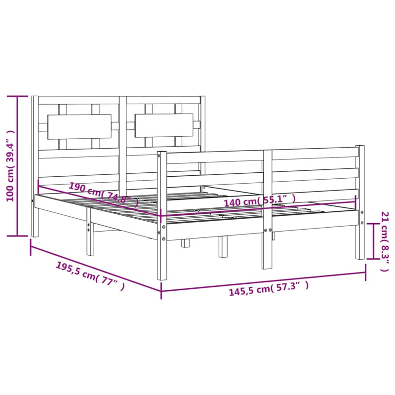 Sengeramme med hodegavl hvit 140x190 cm heltre