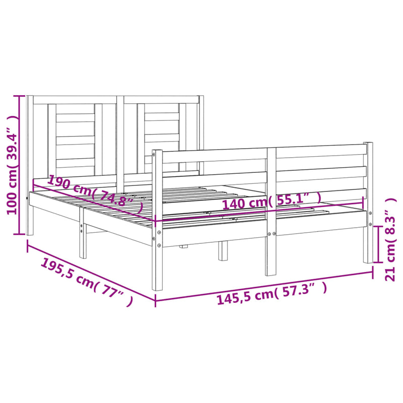 Sengeramme med hodegavl hvit 140x190 cm heltre