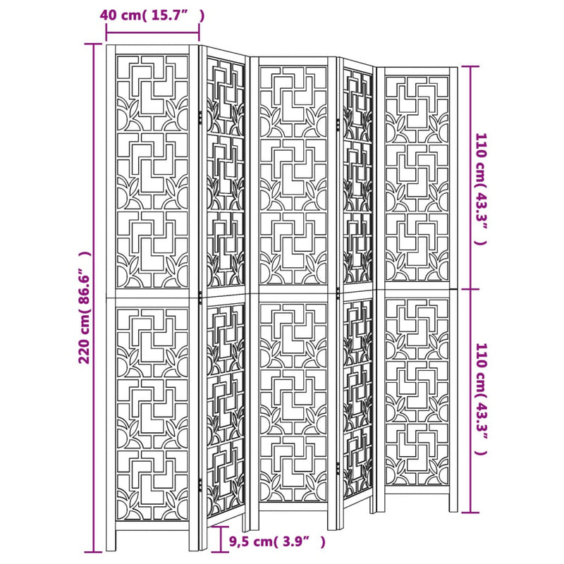Romdeler 5 paneler brun heltre keisertre