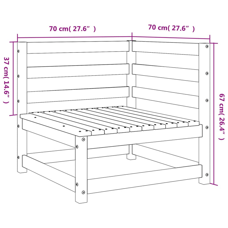 Hagesofaer for hjørne 2 stk 70x70x67 cm heltre furu