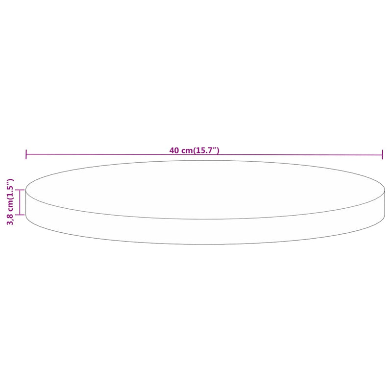 Bordplate Ø 40x3,8 cm rund grovt heltre mango