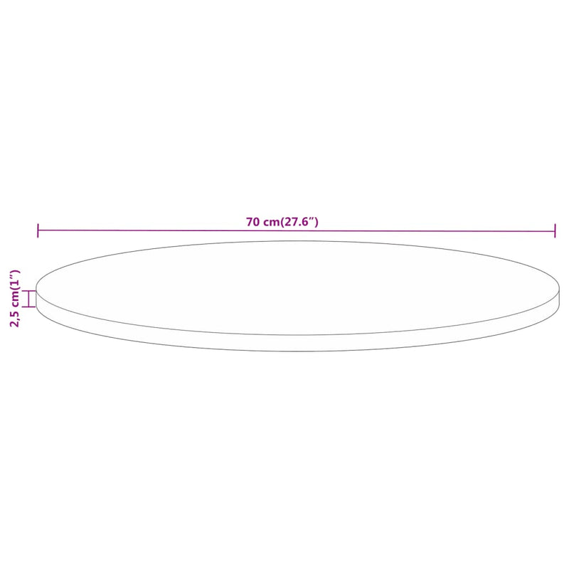 Bordplate Ø 70x2,5 cm rund grovt heltre mango