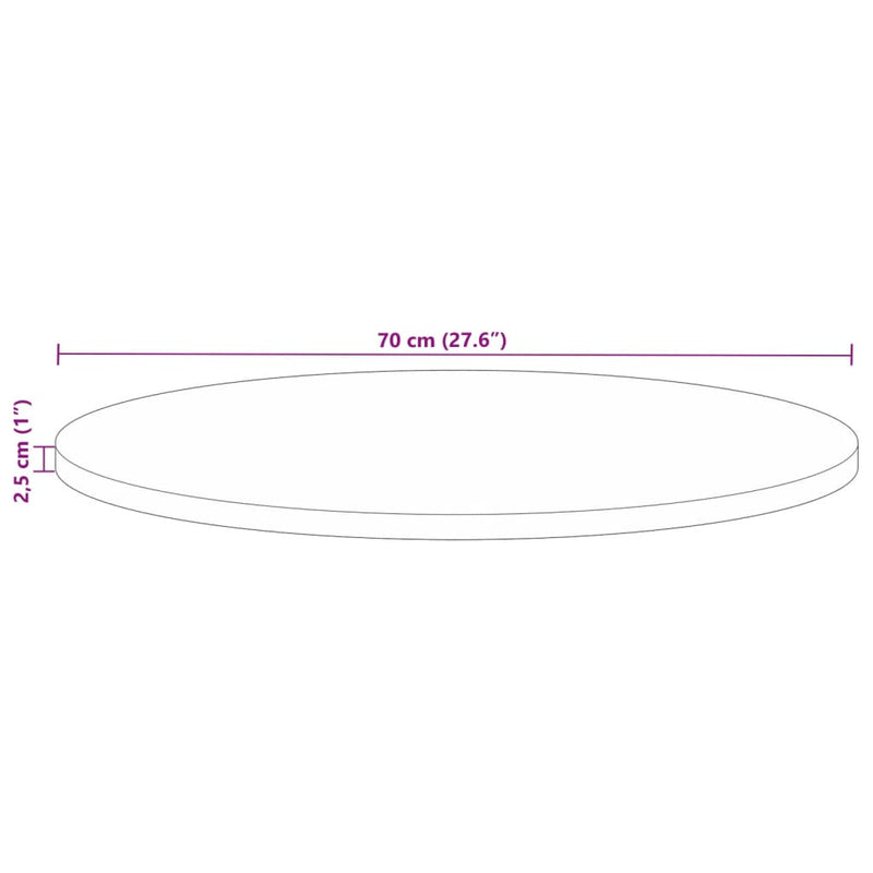 Bordplate Ø 70x2,5 cm rund gjenvunnet heltre