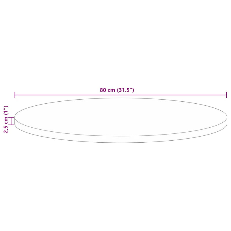 Bordplate Ø 80x2,5 cm rund gjenvunnet heltre