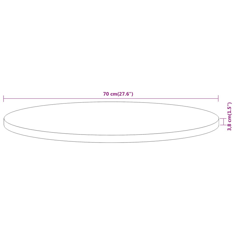 Bordplate Ø70x3,8 cm rund heltre akasie