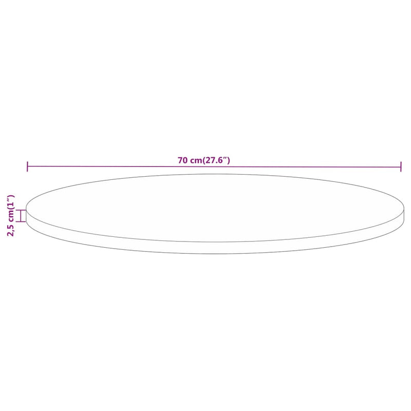 Bordplate Ø 70x2,5 cm rund heltre mango