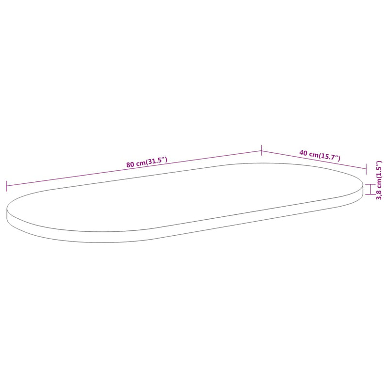 Bordplate 80x40x3,8 cm oval heltre akasie