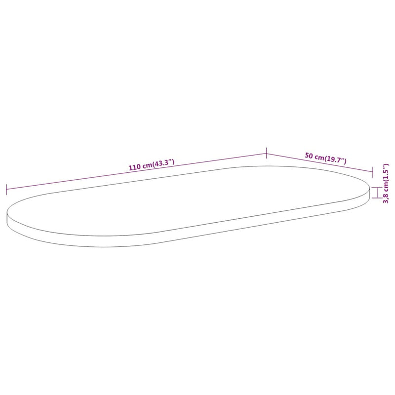 Bordplate 110x50x3,8 cm oval heltre akasie