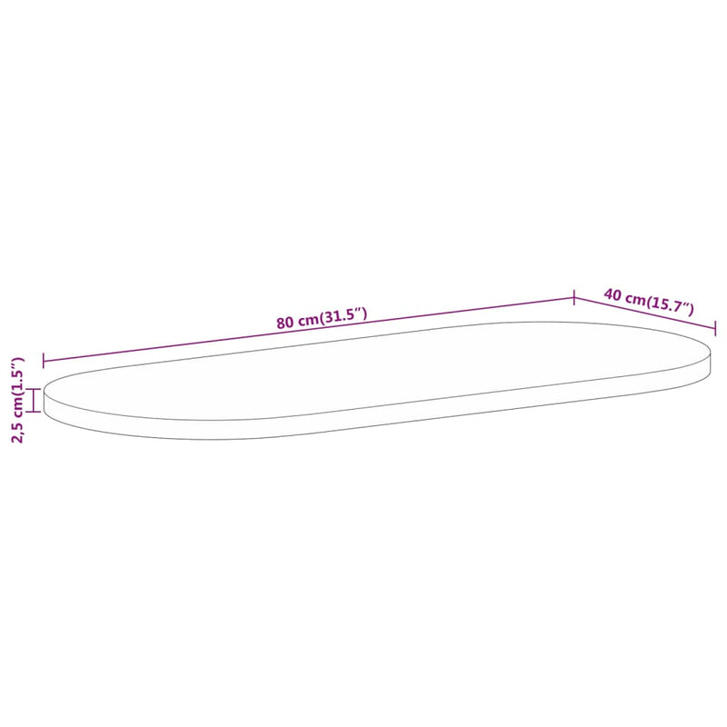 Bordplate 80x40x2,5 cm oval heltre mango