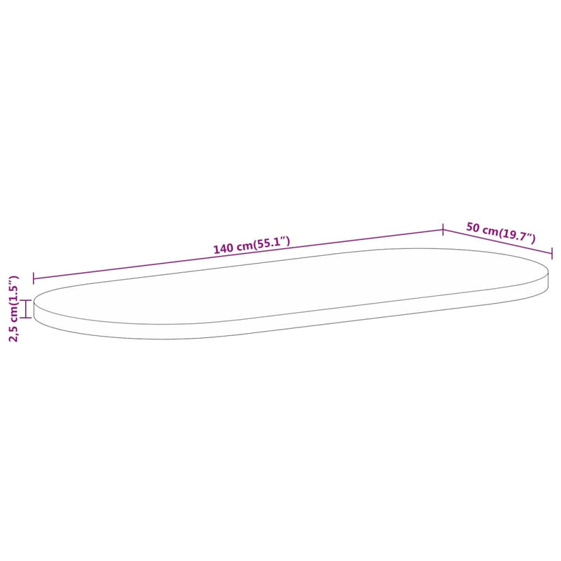 Bordplate 140x50x2,5 cm oval heltre mango