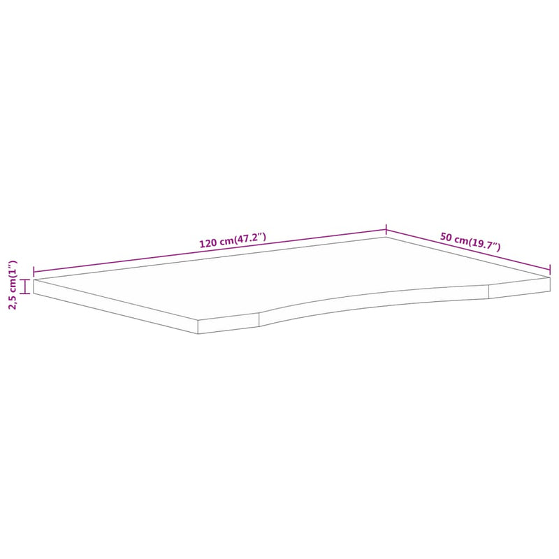 Skrivebordsplate med kurve 120x50x2,5 cm heltre grovt mangotre