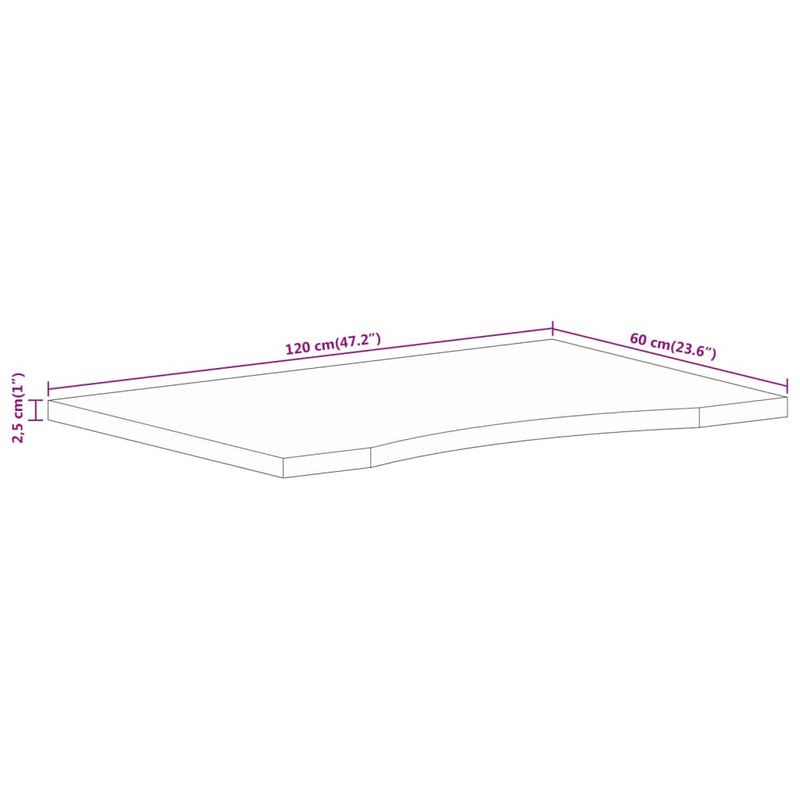 Skrivebordsplate med kurve 120x60x2,5 cm heltre grovt mangotre