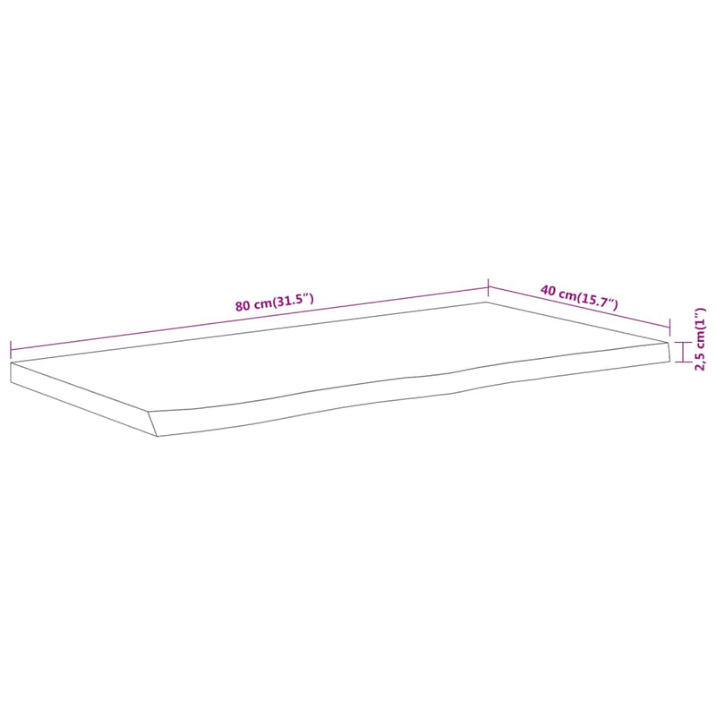 Vegghylle 80x40x2,5 cm rektangulær heltre akasie naturlig kant