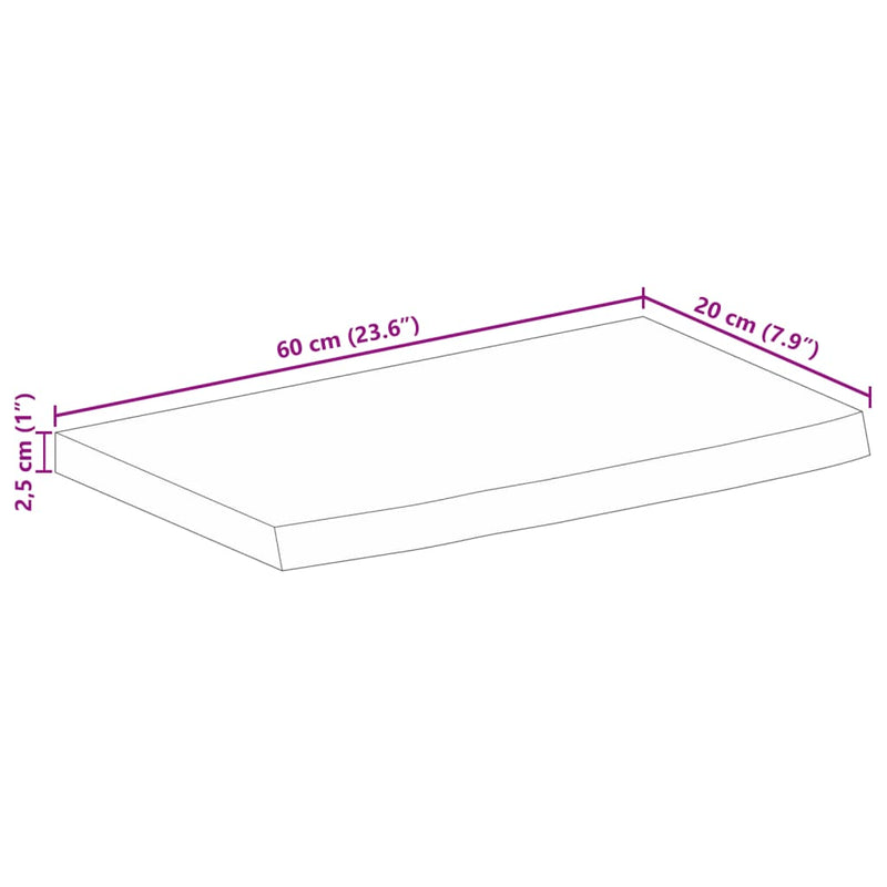 Bordplate 60x20x2,5 cm naturlig kant grovt heltre mangotre