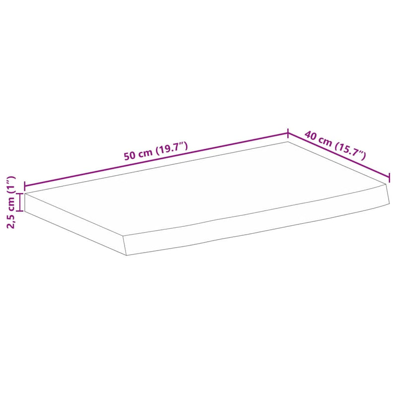 Bordplate 50x40x2,5 cm naturlig kant grovt heltre mangotre