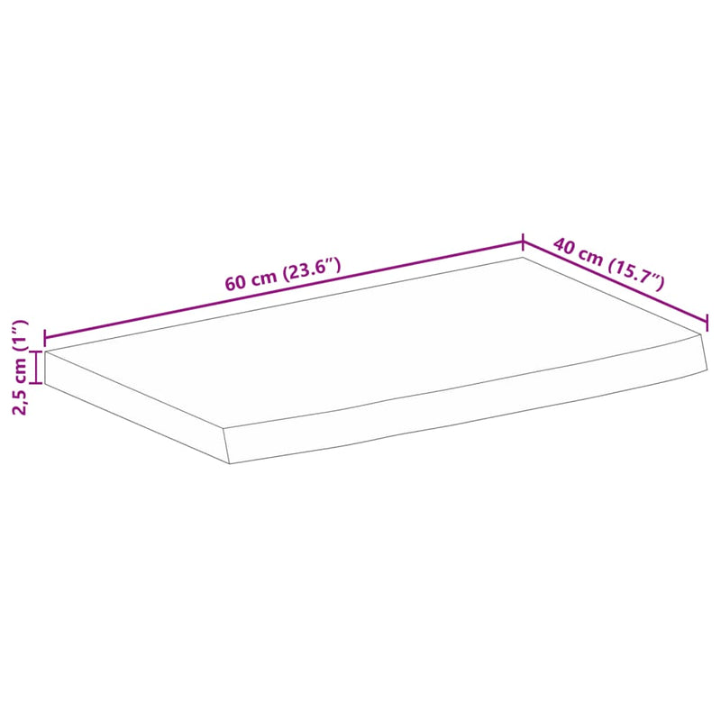 Bordplate 60x40x2,5 cm naturlig kant grovt heltre mangotre