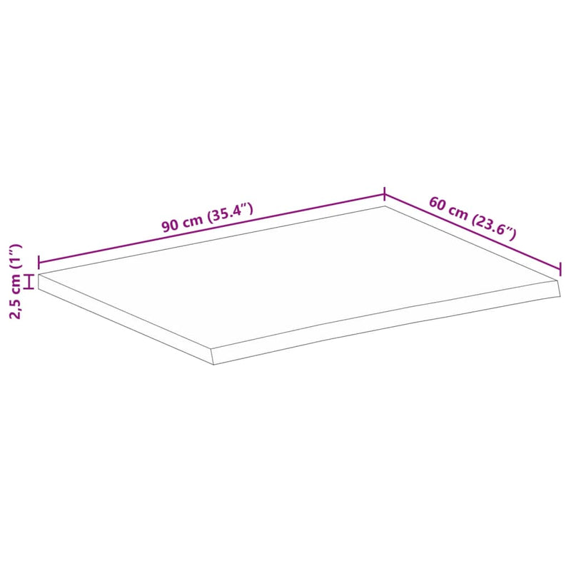 Bordplate 90x60x2,5 cm naturlig kant grovt heltre mangotre