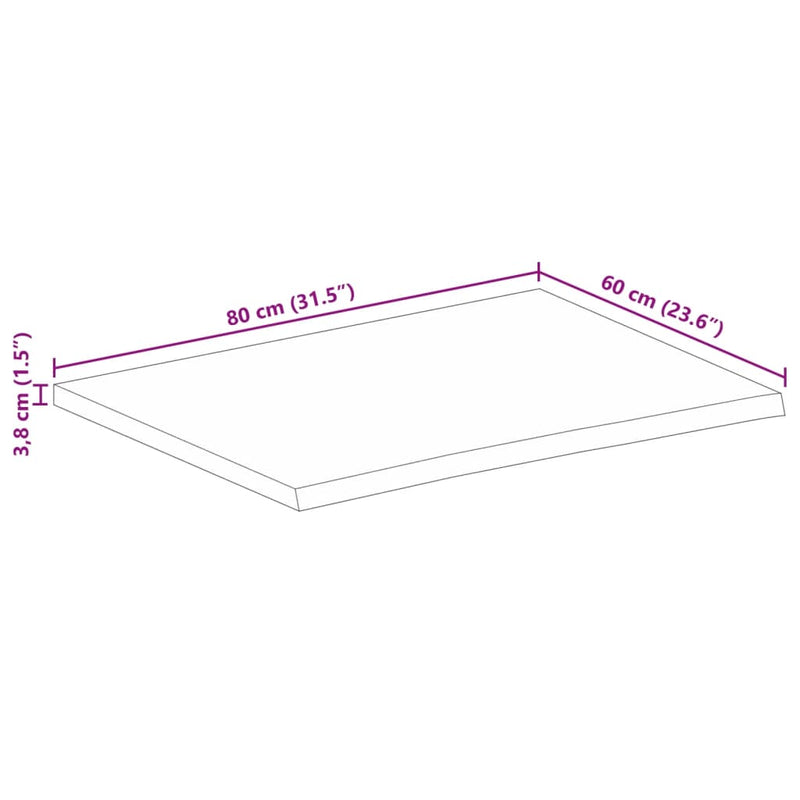 Bordplate 80x60x3,8 cm naturlig kant grovt heltre mangotre