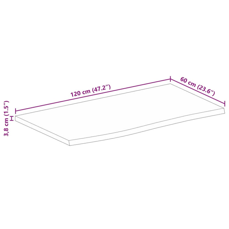 Bordplate 120x60x3,8 cm naturlig kant grovt heltre mangotre