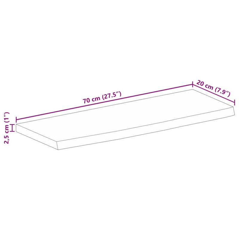 Bordplate med naturlig kant 70x20x2,5 cm heltre mango