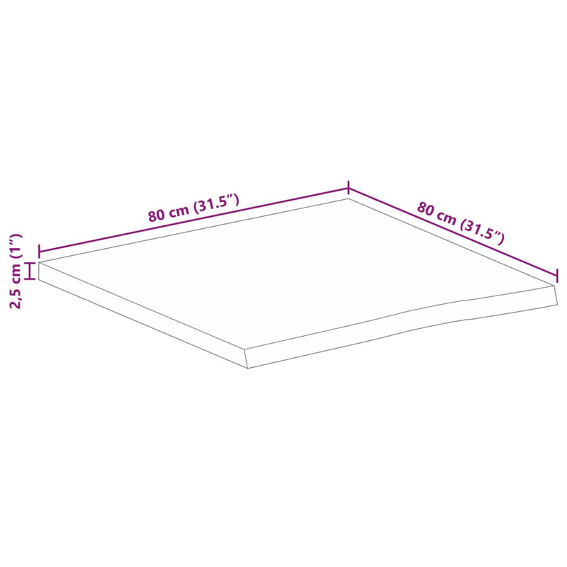 Bordplate 80x80x2,5 cm naturlig kant heltre mango