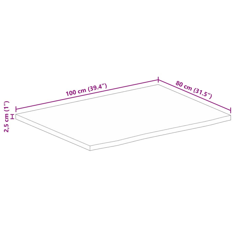 Bordplate 100x80x2,5 cm naturlig kant heltre mango