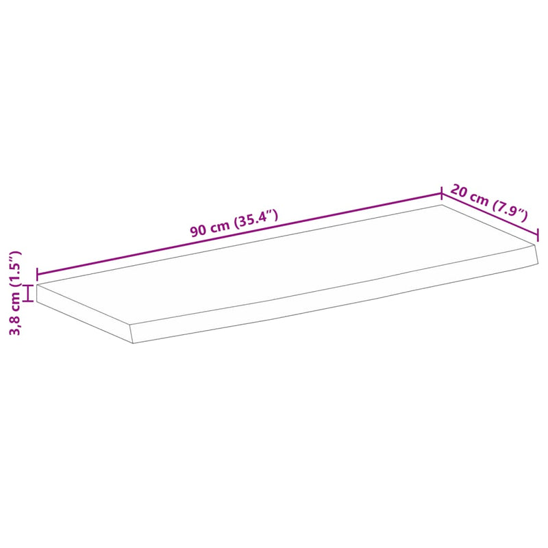 Bordplate 90x20x3,8 cm naturlig kant heltre mango