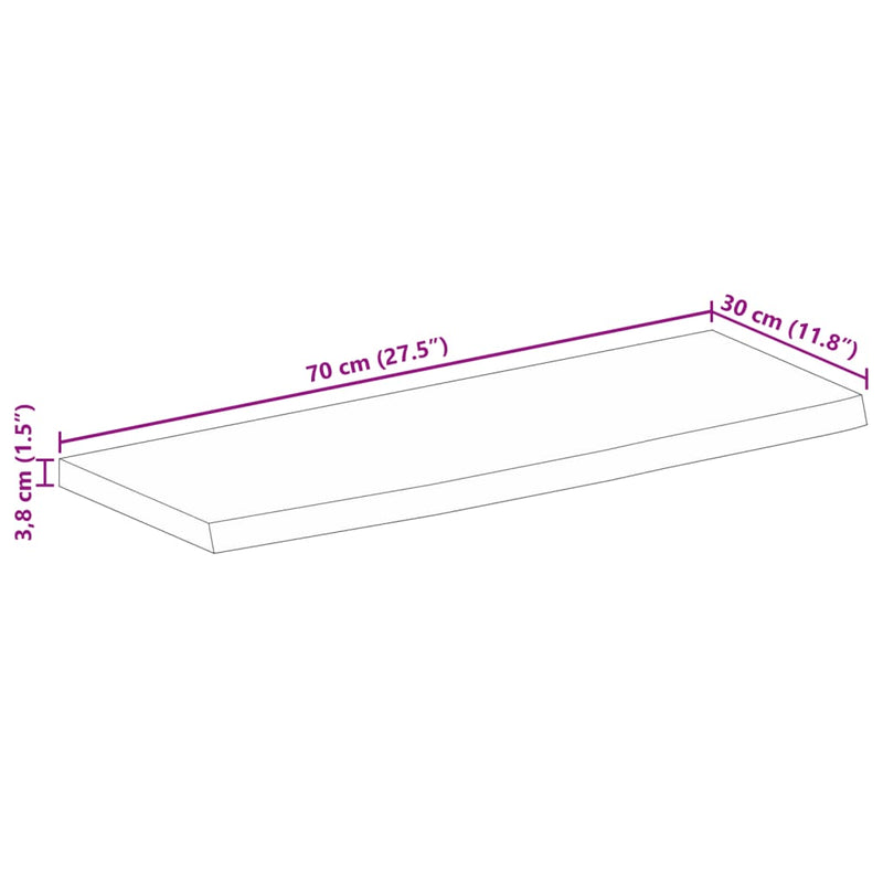 Bordplate naturlig kant 70x30x3,8 cm heltre mango